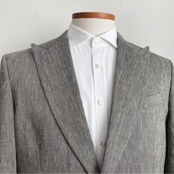 Express Mens Linen 2-Piece Suit Set Blazer Sport Coat 44R Pants 34x32 Gray Slim - Picture 4 of 12